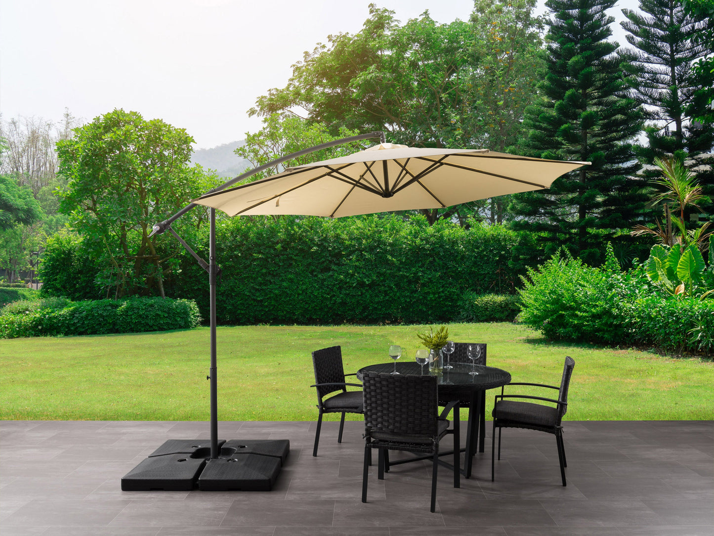 warm white offset patio umbrella 400 Series lifestyle scene CorLiving#color_warm-white