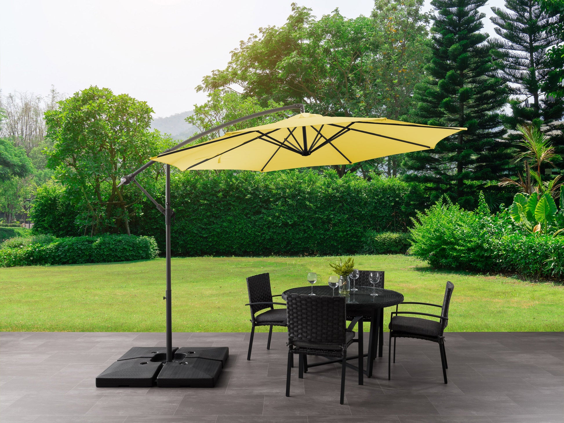 yellow offset patio umbrella 400 Series lifestyle scene CorLiving#color_yellow