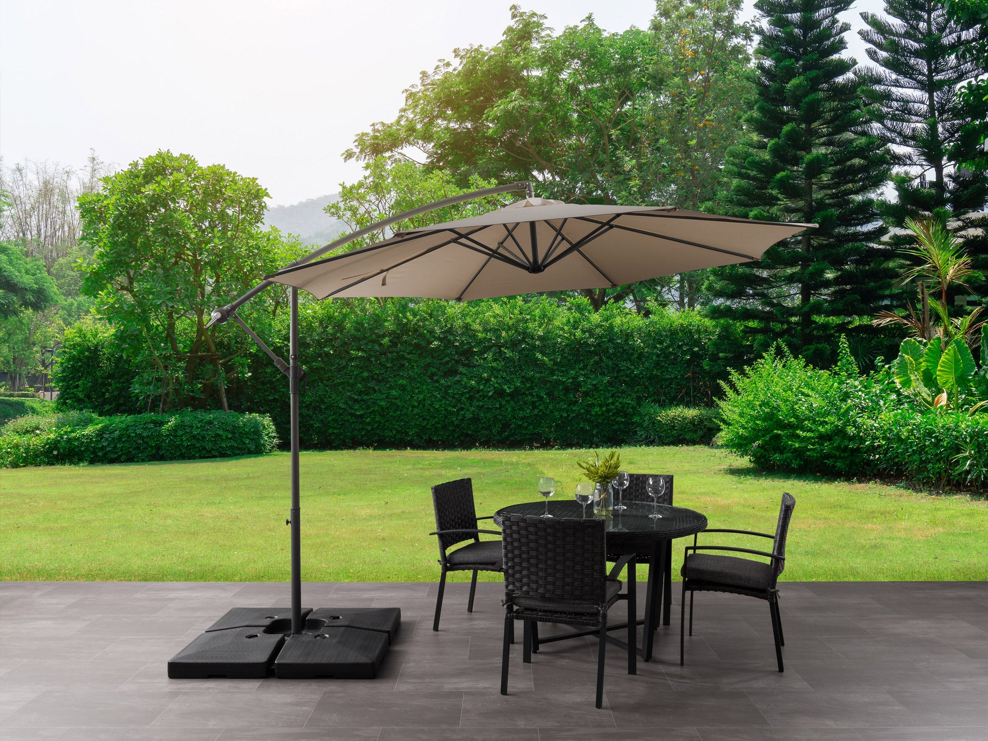 sandy brown offset patio umbrella 400 Series lifestyle scene CorLiving#color_sandy-brown