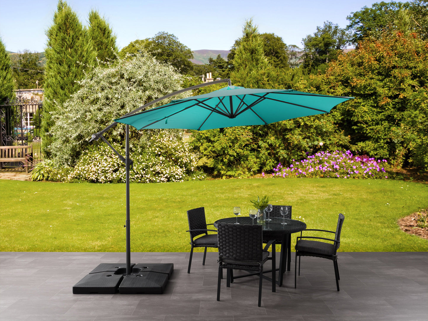 turquoise blue offset patio umbrella 400 Series lifestyle scene CorLiving#color_turquoise-blue