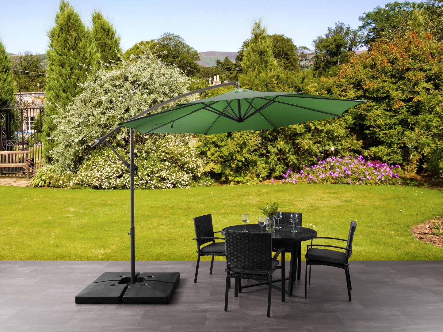 forest green offset patio umbrella 400 Series lifestyle scene CorLiving#color_forest-green