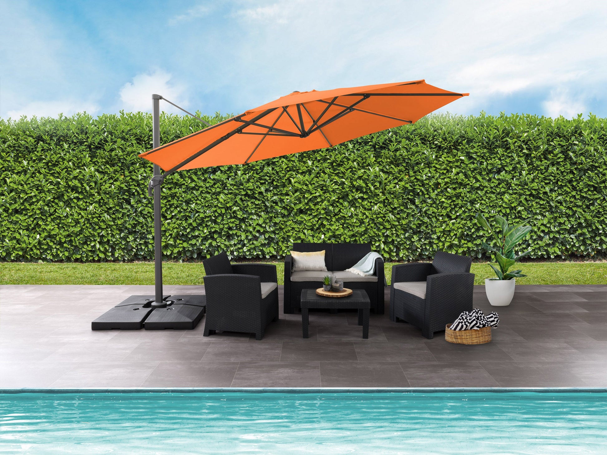 orange deluxe offset patio umbrella 500 Series lifestyle scene CorLiving#color_orange