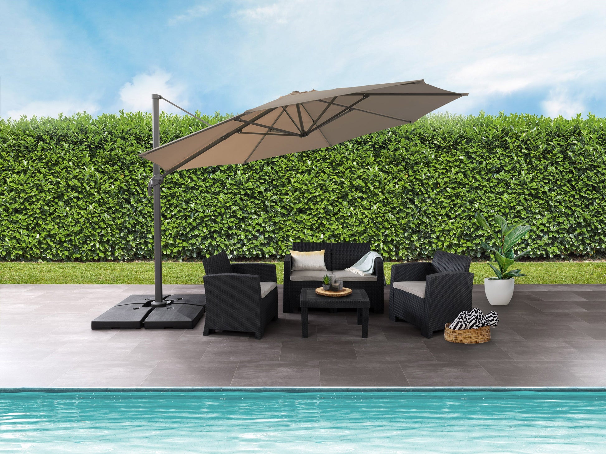 sandy brown deluxe offset patio umbrella 500 Series lifestyle scene CorLiving#color_sandy-brown