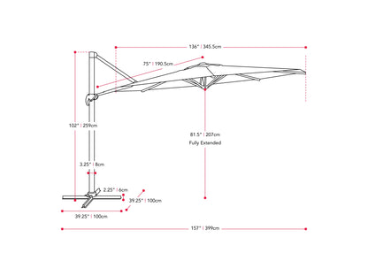 sandy grey deluxe offset patio umbrella 500 Series measurements diagram CorLiving#color_sandy-grey