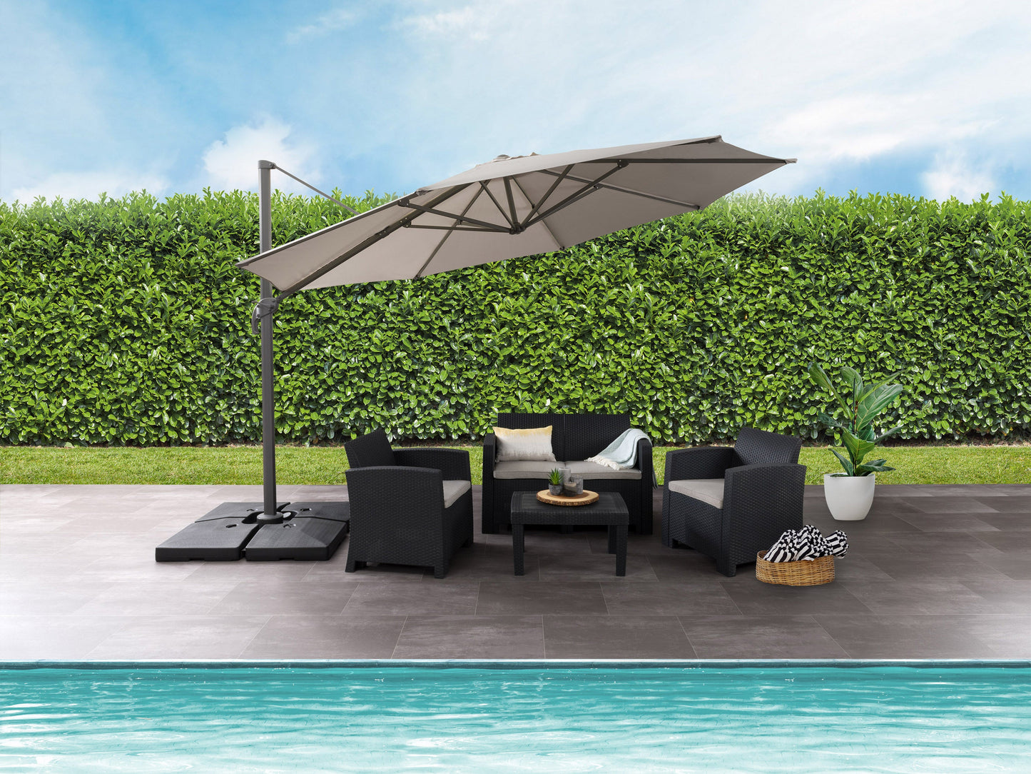 sandy grey deluxe offset patio umbrella 500 Series lifestyle scene CorLiving#color_sandy-grey