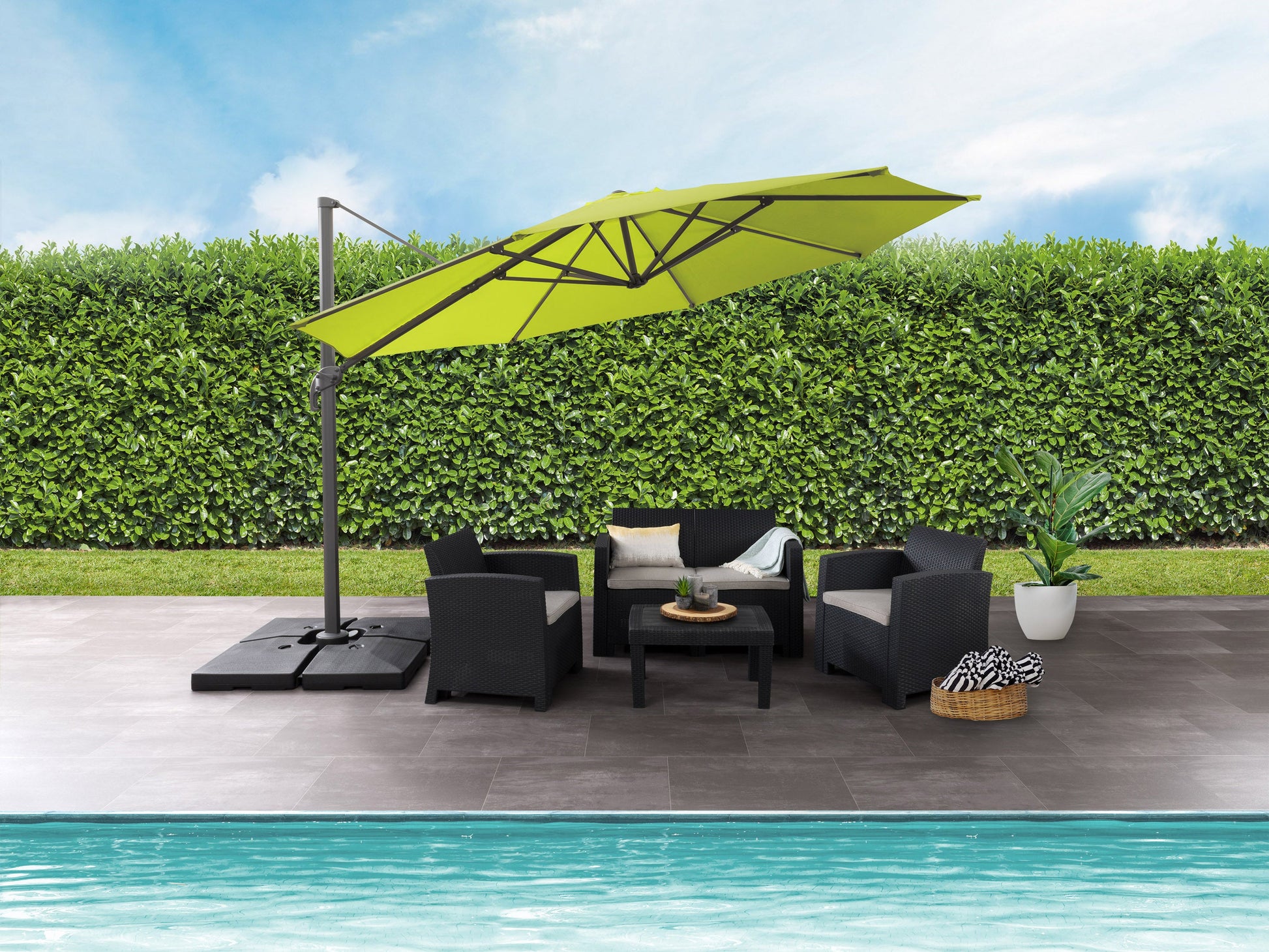 lime green deluxe offset patio umbrella 500 Series lifestyle scene CorLiving#color_lime-green