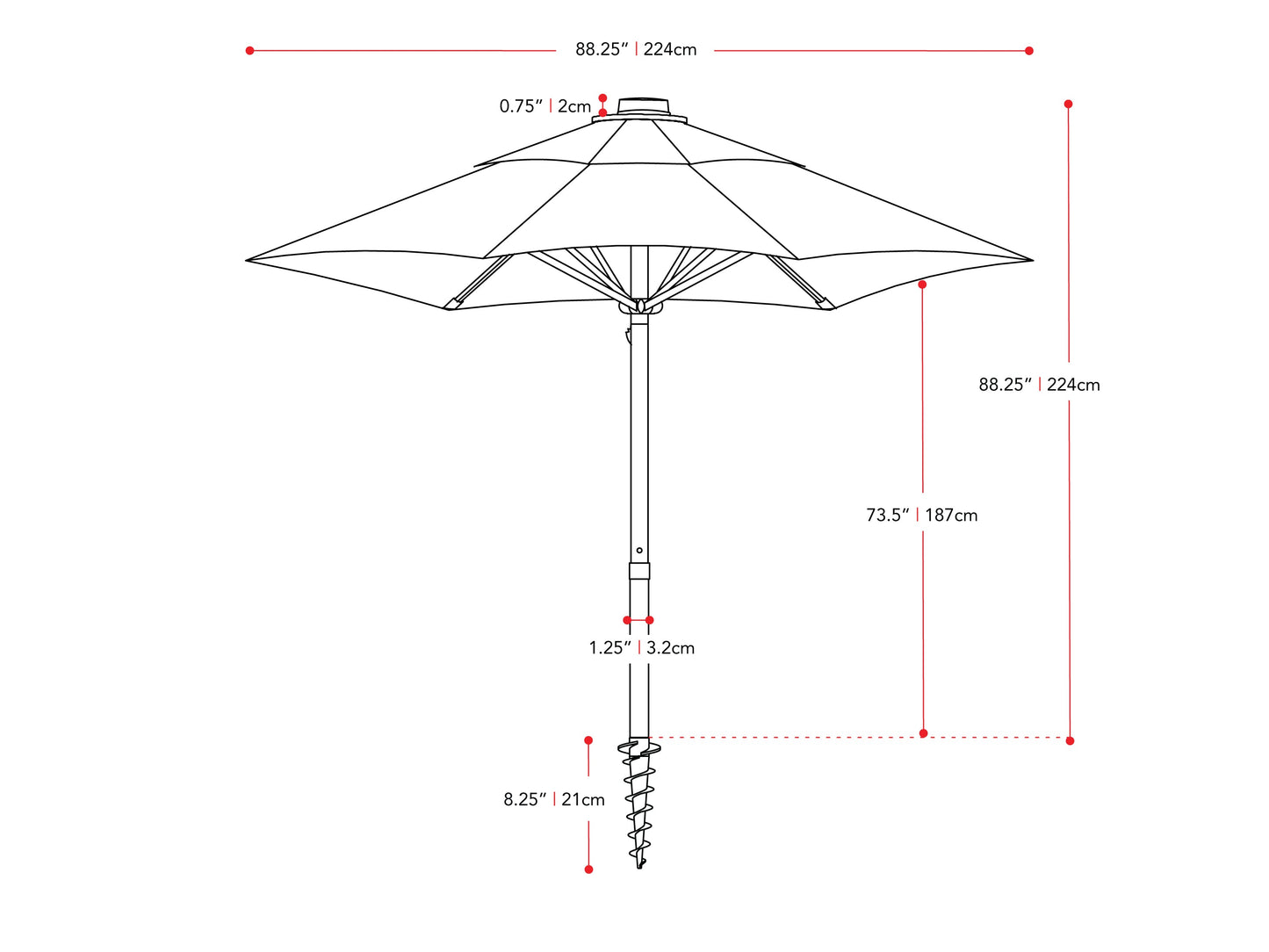 sandy grey beach umbrella 600 Series measurements diagram CorLiving#color_sandy-grey