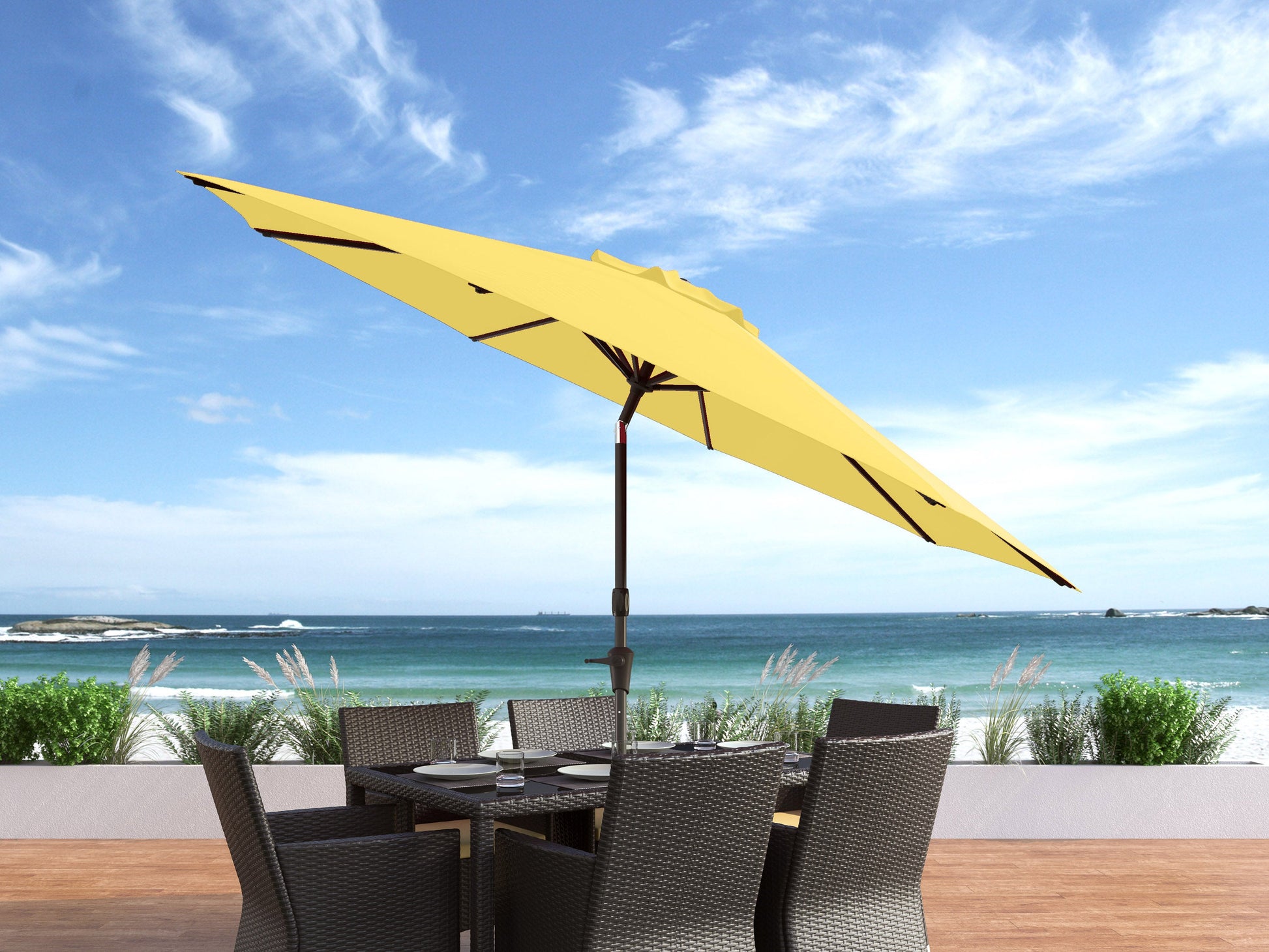 yellow large patio umbrella, tilting 700 Series lifestyle scene CorLiving#color_yellow