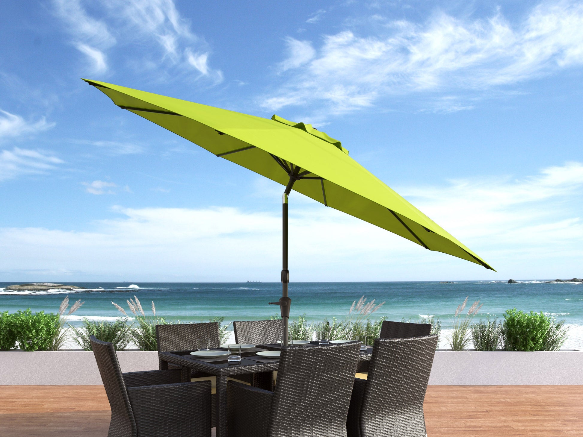 lime green large patio umbrella, tilting 700 Series lifestyle scene CorLiving#color_lime-green