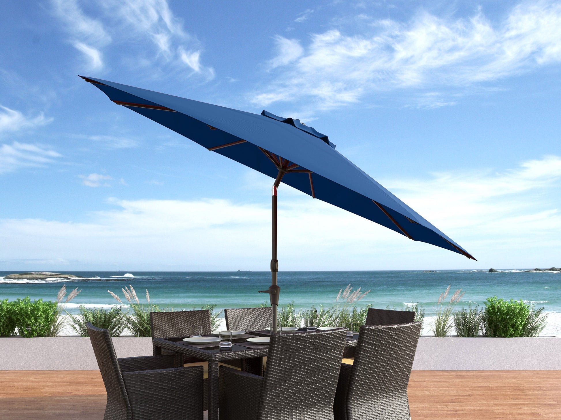 cobalt blue large patio umbrella, tilting 700 Series lifestyle scene CorLiving#color_cobalt-blue