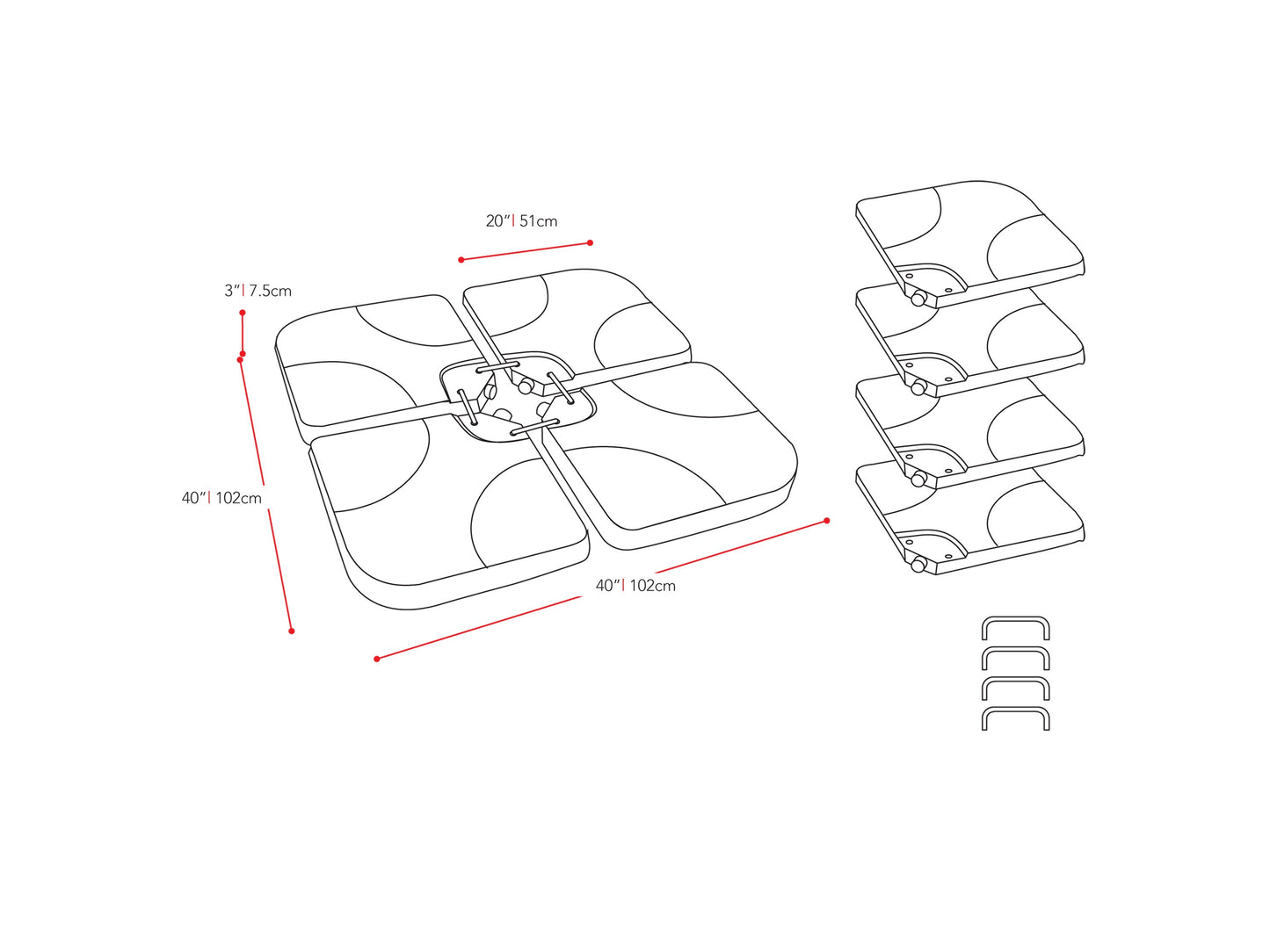 patio umbrella base weights CorLiving measurements diagram CorLiving