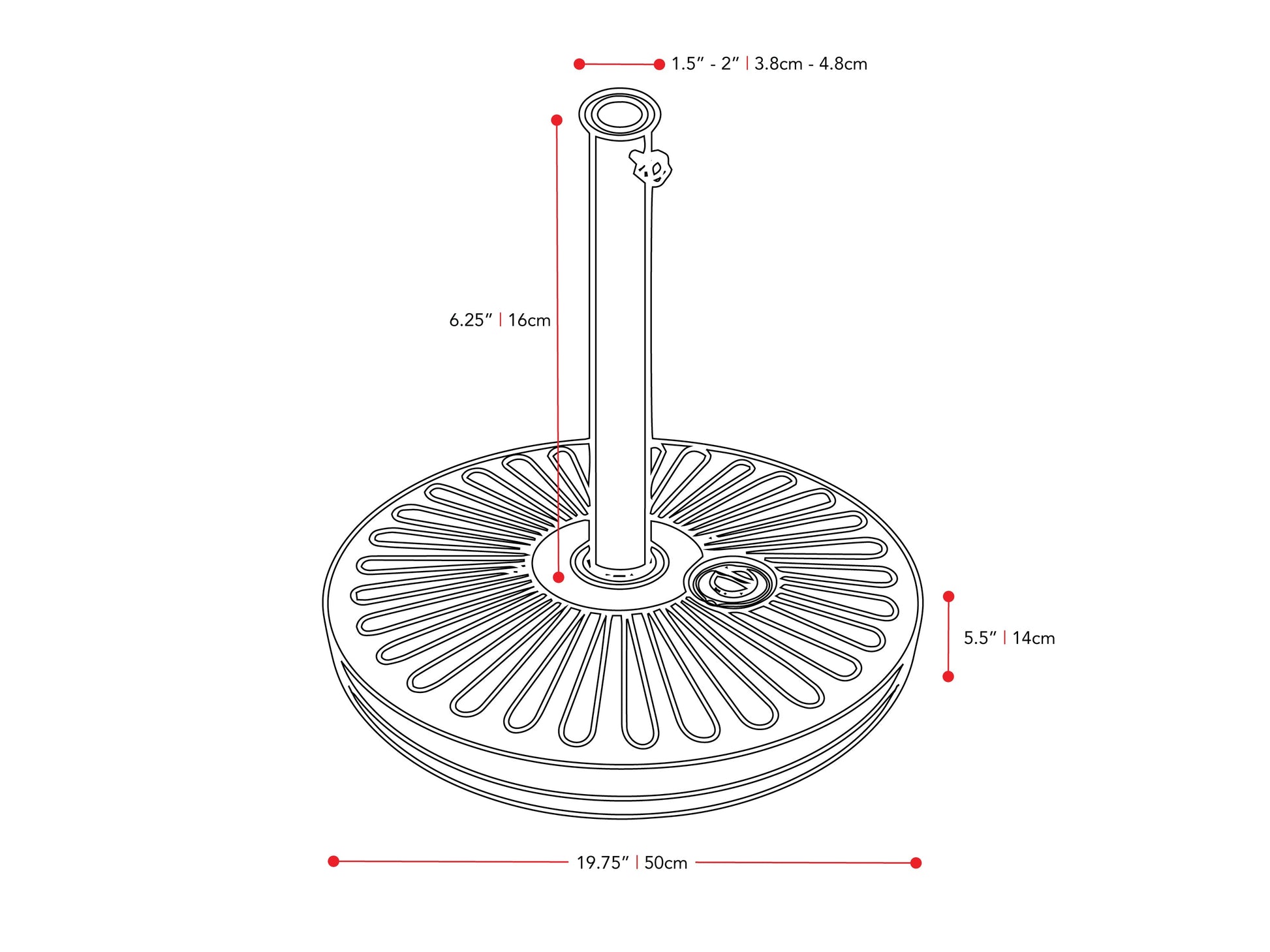  round umbrella base CorLiving measurements diagram CorLiving