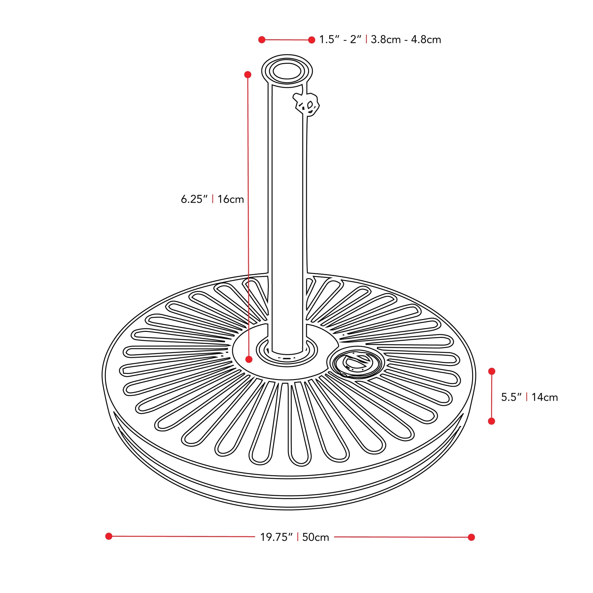 dark grey 10ft patio umbrella, round tilting with base 200 Series measurements diagram CorLiving#color_dark-grey