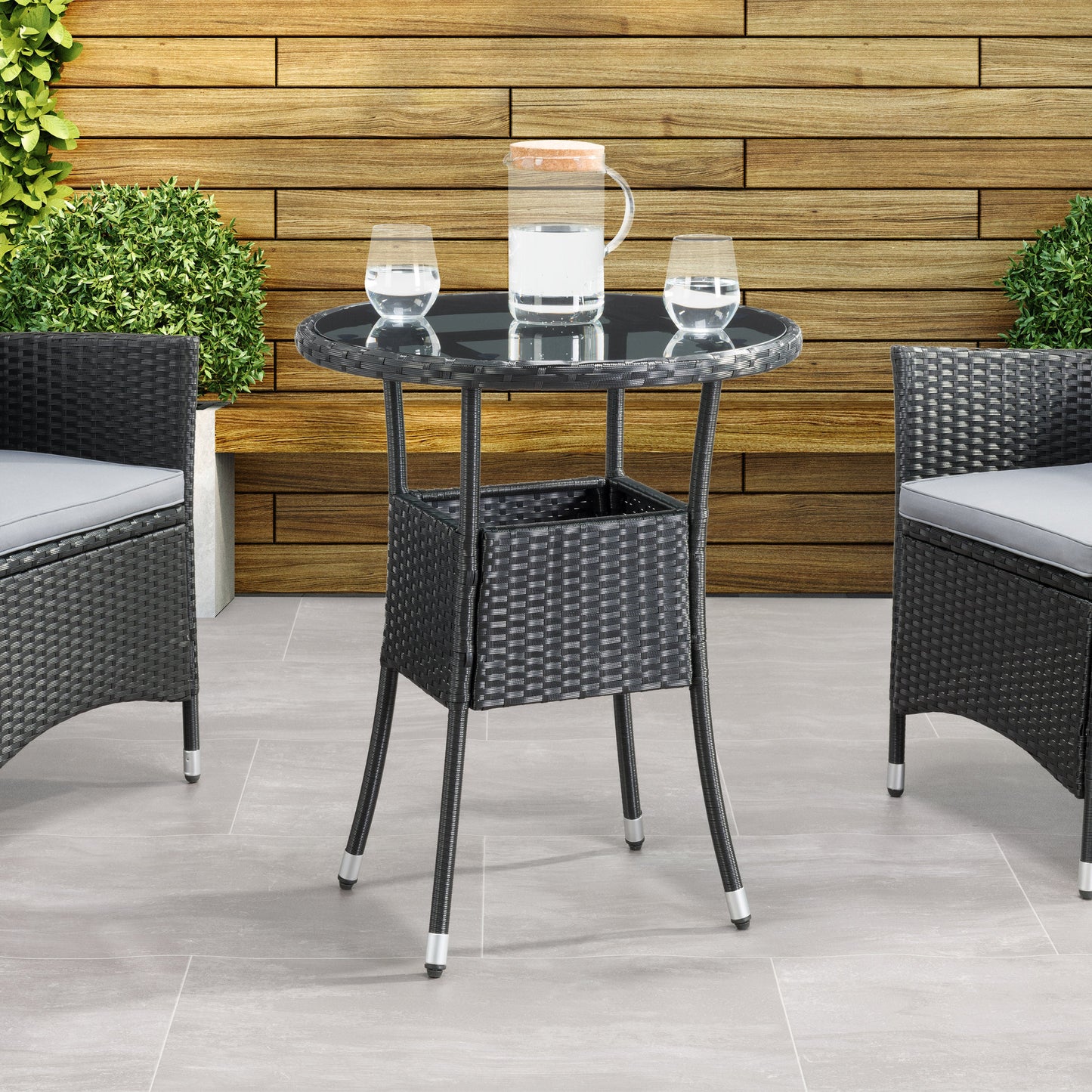 black weave Bistro Table Parksville Collection lifestyle scene by CorLiving#color_textured-black-weave