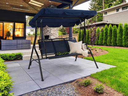 navy blue Patio Swing With Canopy Veda Collection lifestyle scene by CorLiving#color_navy-blue