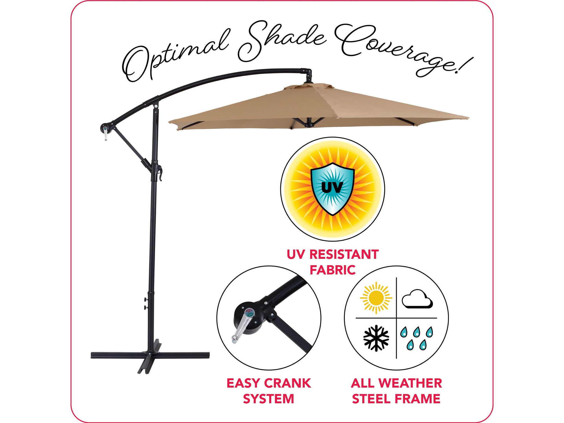 taupe cantilever patio umbrella, tilting Persist Collection infographic CorLiving#color_taupe