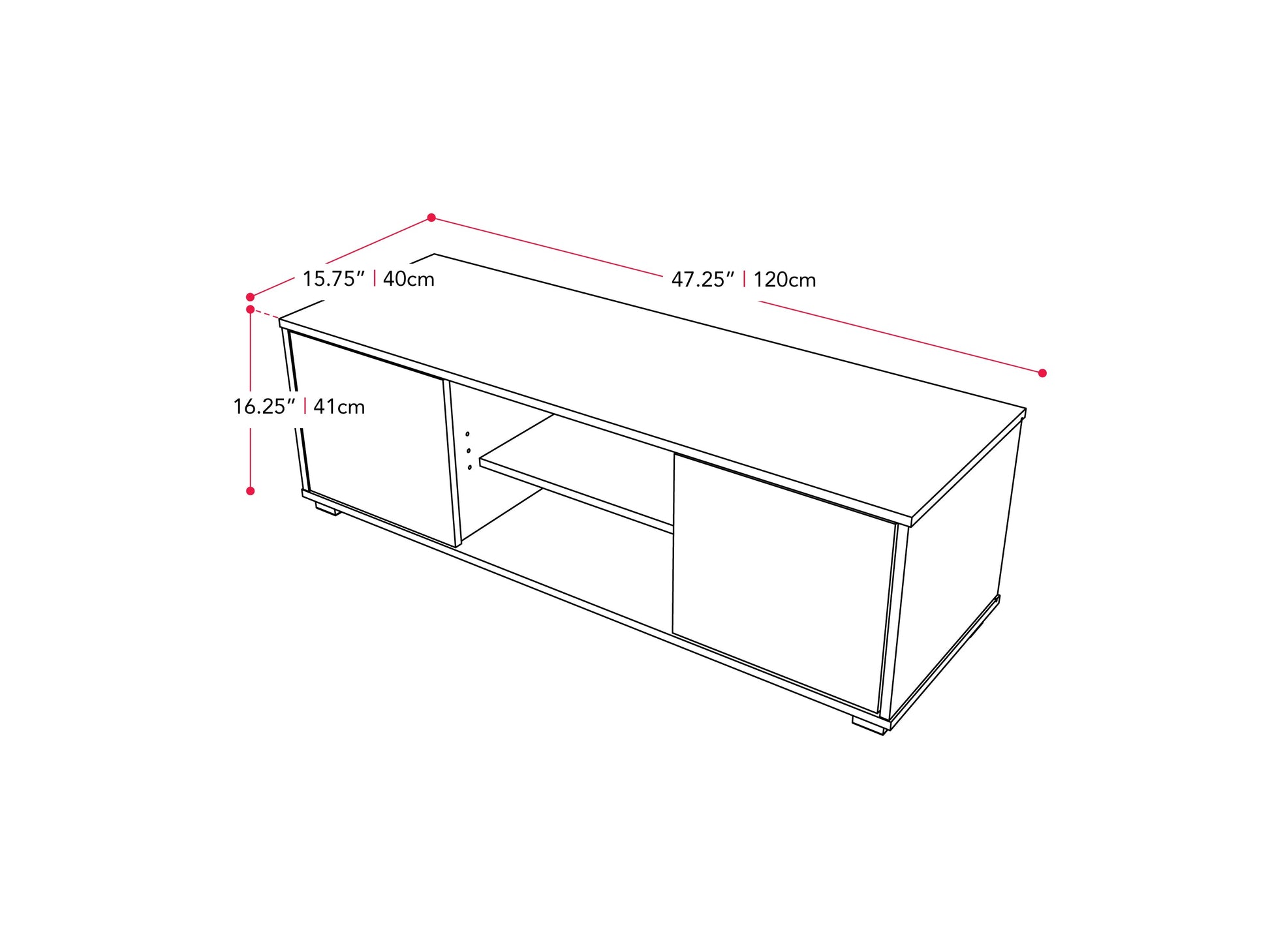 brown and white Modern TV Stand for TVs up to 55" Hollywood Collection measurements diagram by CorLiving#color_brown-and-white