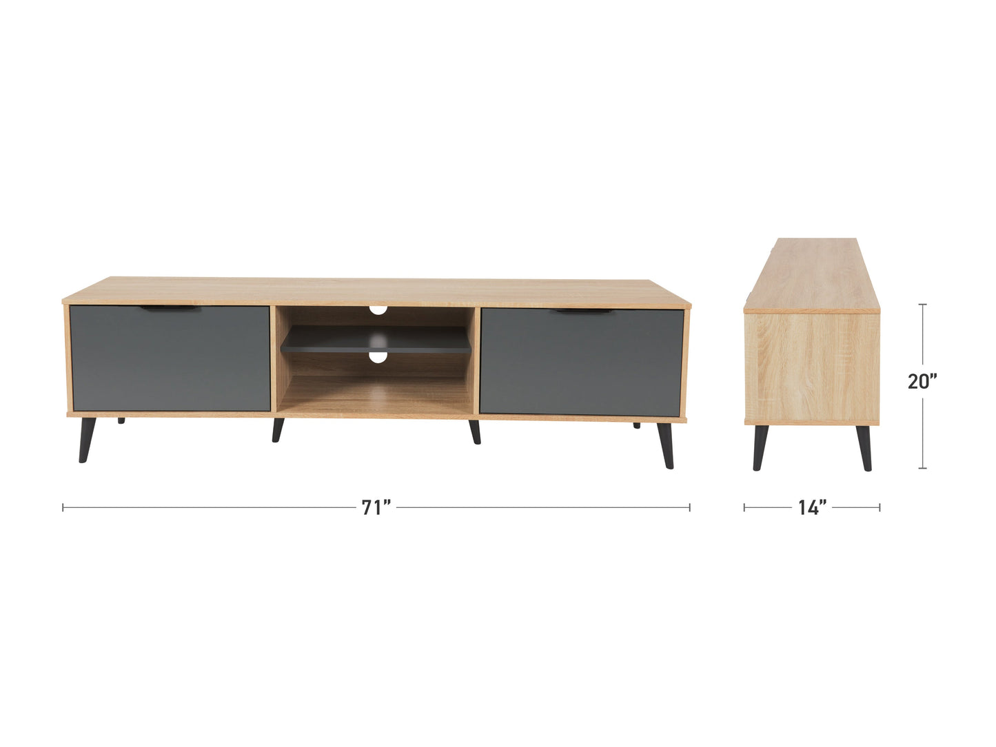 light wood and grey TV Bench - Open & Closed Storage, TVs up to 85" Cole Collection measurements diagram by CorLiving#color_cole-light-wood-and-grey