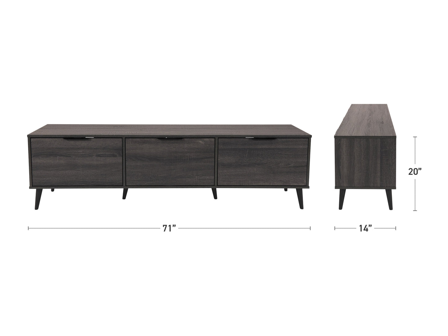 dark grey TV Bench with Cabinet Storage, TVs up to 85" Cole Collection measurements diagram by CorLiving#color_cole-dark-grey
