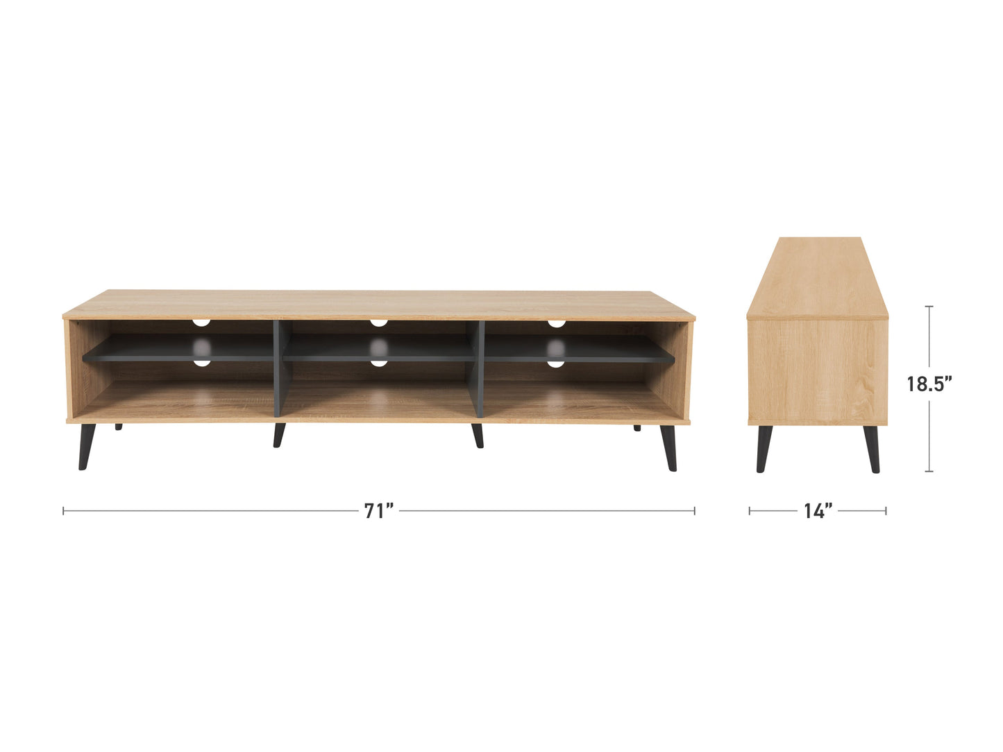 light wood and grey TV Bench with Open Shelves, TVs up to 85" Cole Collection measurements diagram by CorLiving#color_cole-light-wood-and-grey