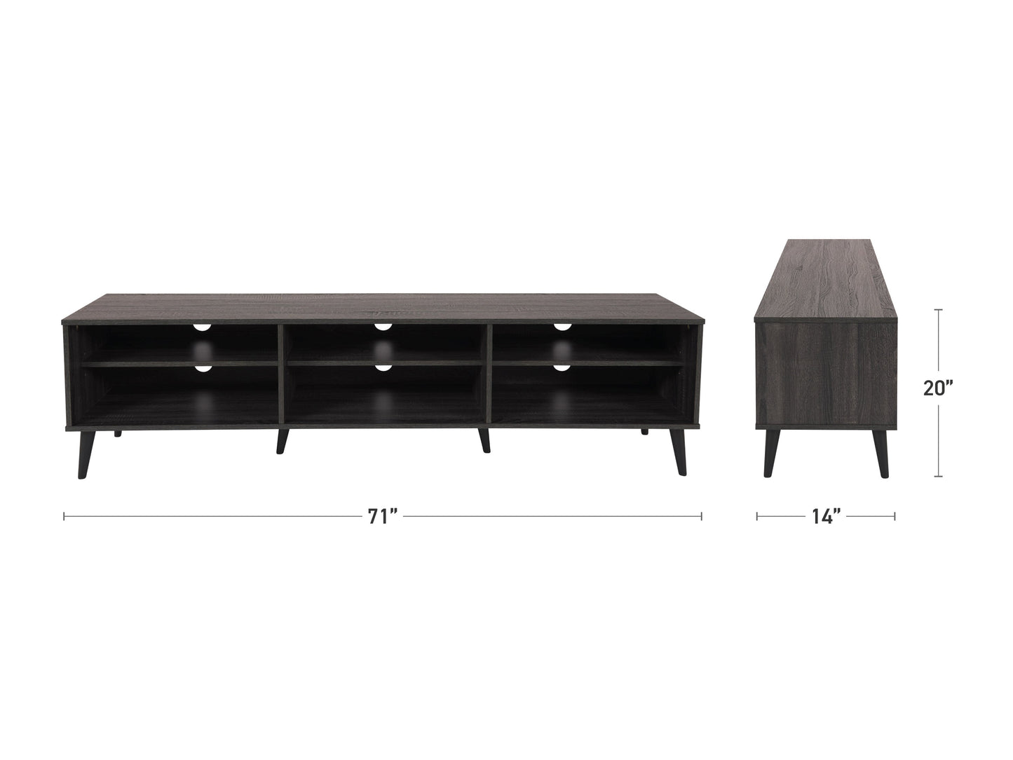 dark grey TV Bench with Open Shelves, TVs up to 85" Cole Collection measurements diagram by CorLiving#color_cole-dark-grey
