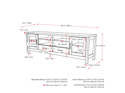 dark grey TV Cabinet with Doors for TVs up to 85" Hollywood Collection measurements diagram by CorLiving#color_dark-grey
