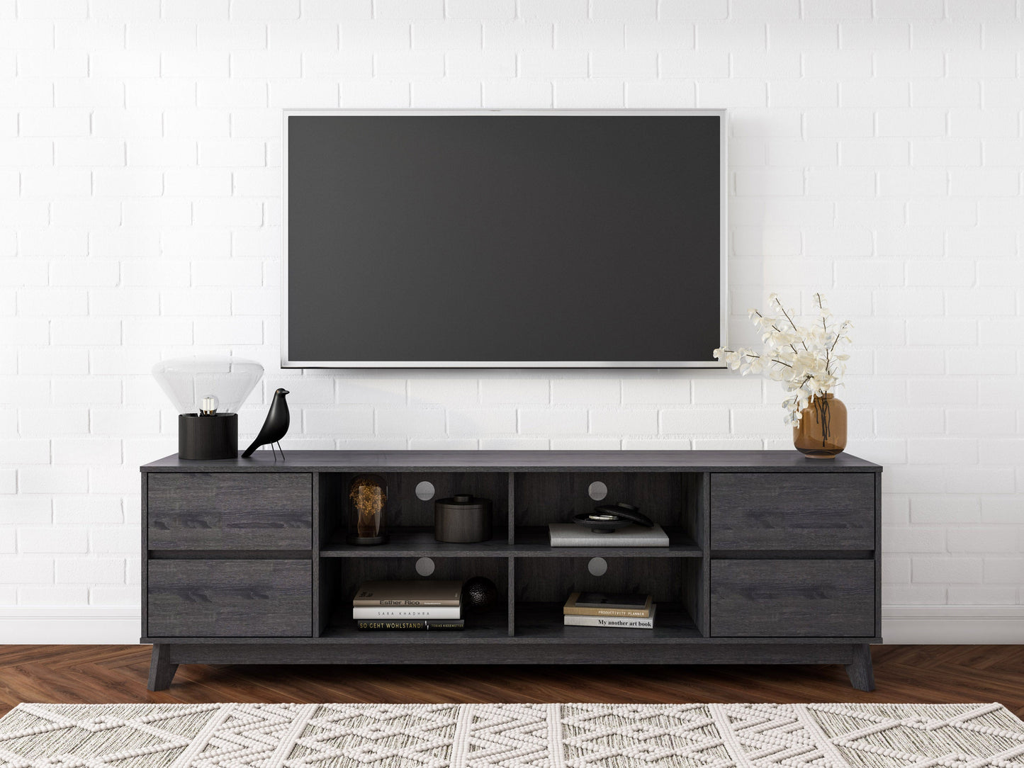 grey Modern TV Stand for TVs up to 85" Hollywood Collection lifestyle scene by CorLiving#color_grey