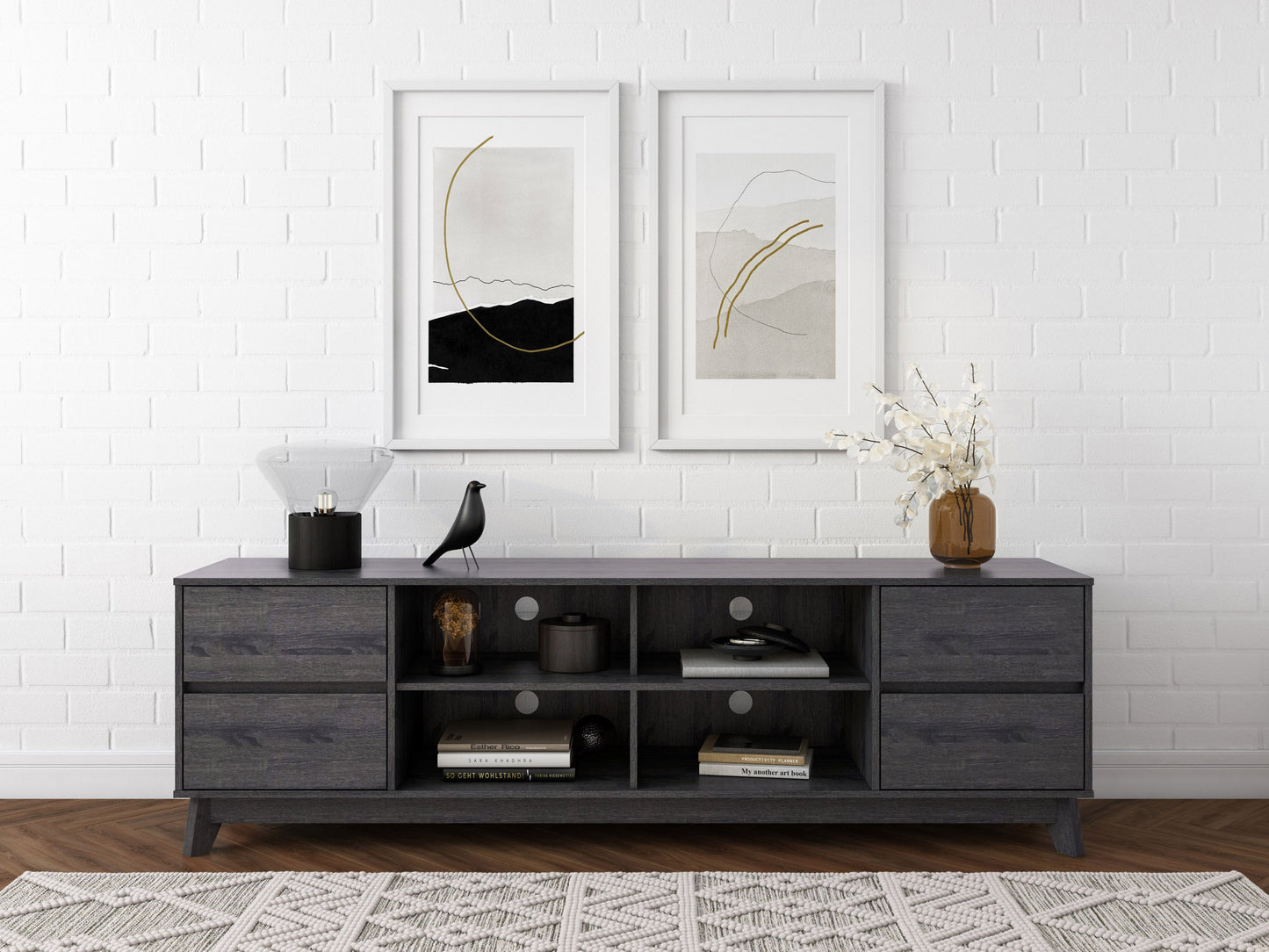 grey Modern TV Stand for TVs up to 85" Hollywood Collection lifestyle scene by CorLiving#color_grey