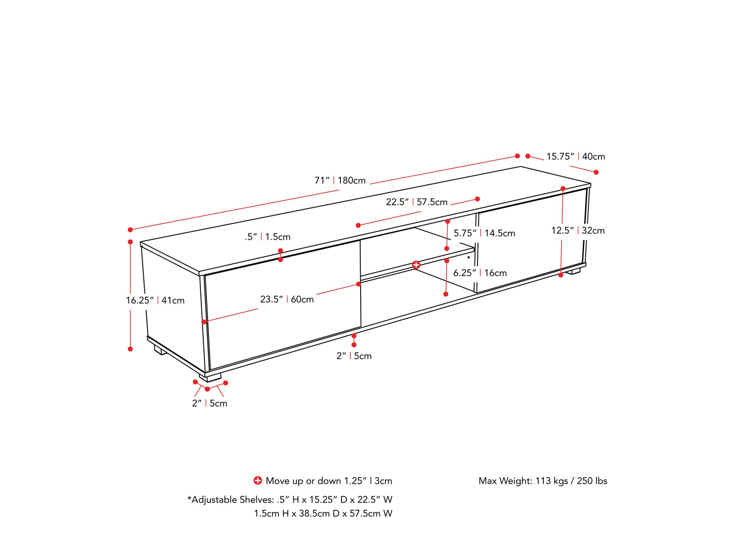 dark grey Modern TV Stand for TVs up to 85" Hollywood Collection measurements diagram by CorLiving#color_dark-grey