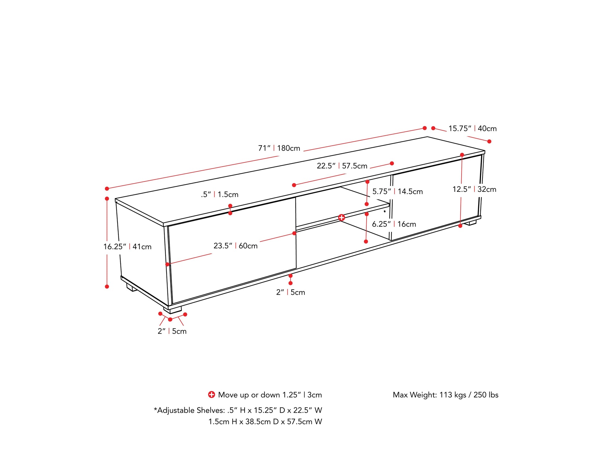 dark grey Modern TV Stand for TVs up to 85" Hollywood Collection measurements diagram by CorLiving#color_dark-grey