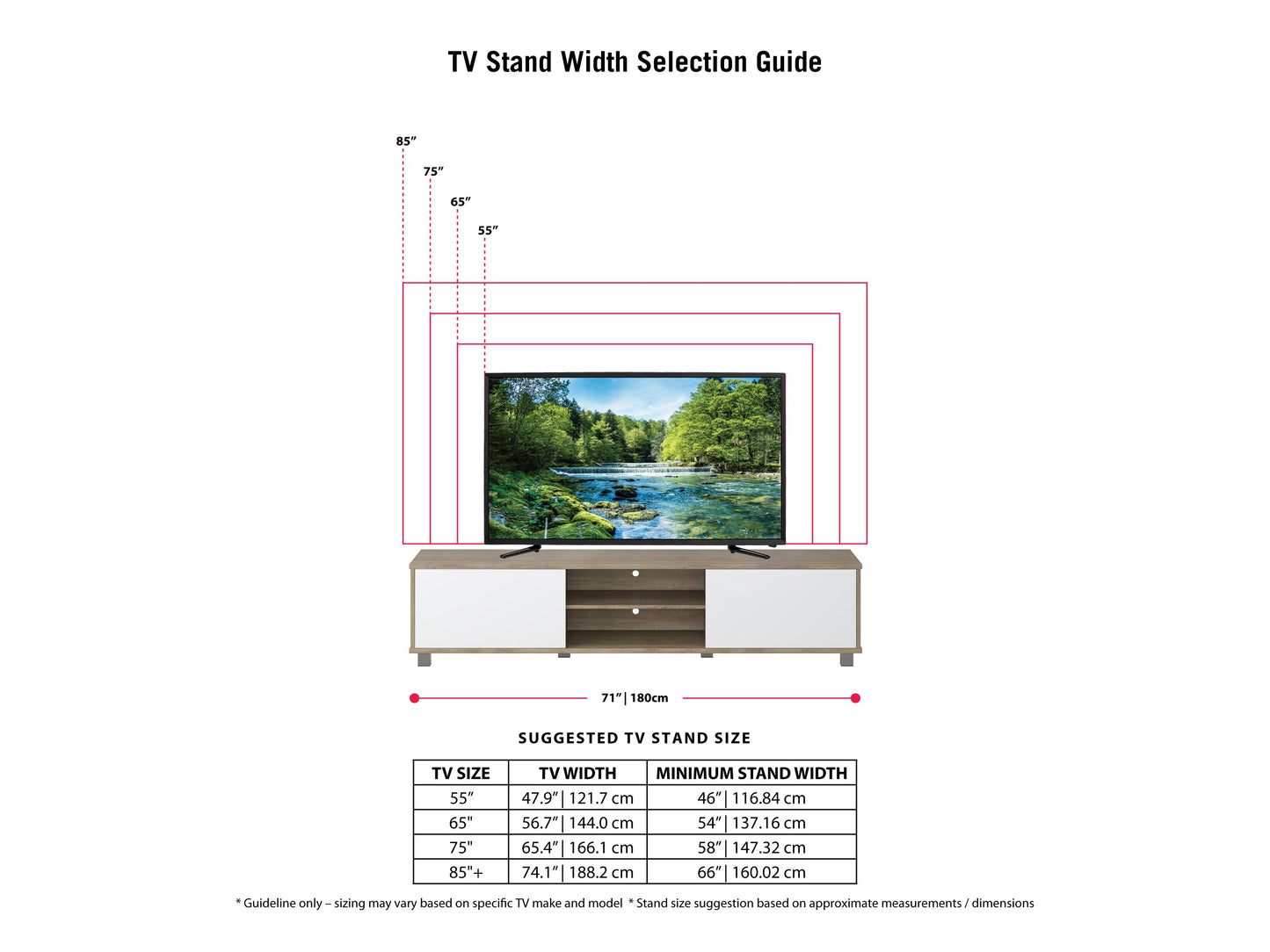 brown and white Modern TV Stand for TVs up to 85" Hollywood Collection infographic by CorLiving#color_brown-and-white