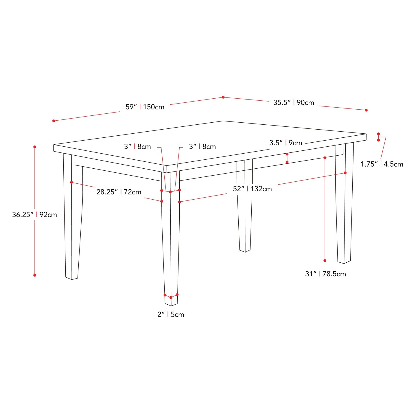 Grey Wood Dining Table, Counter Height New York Collection measurements diagram by CorLiving#color_new-york-washed-grey