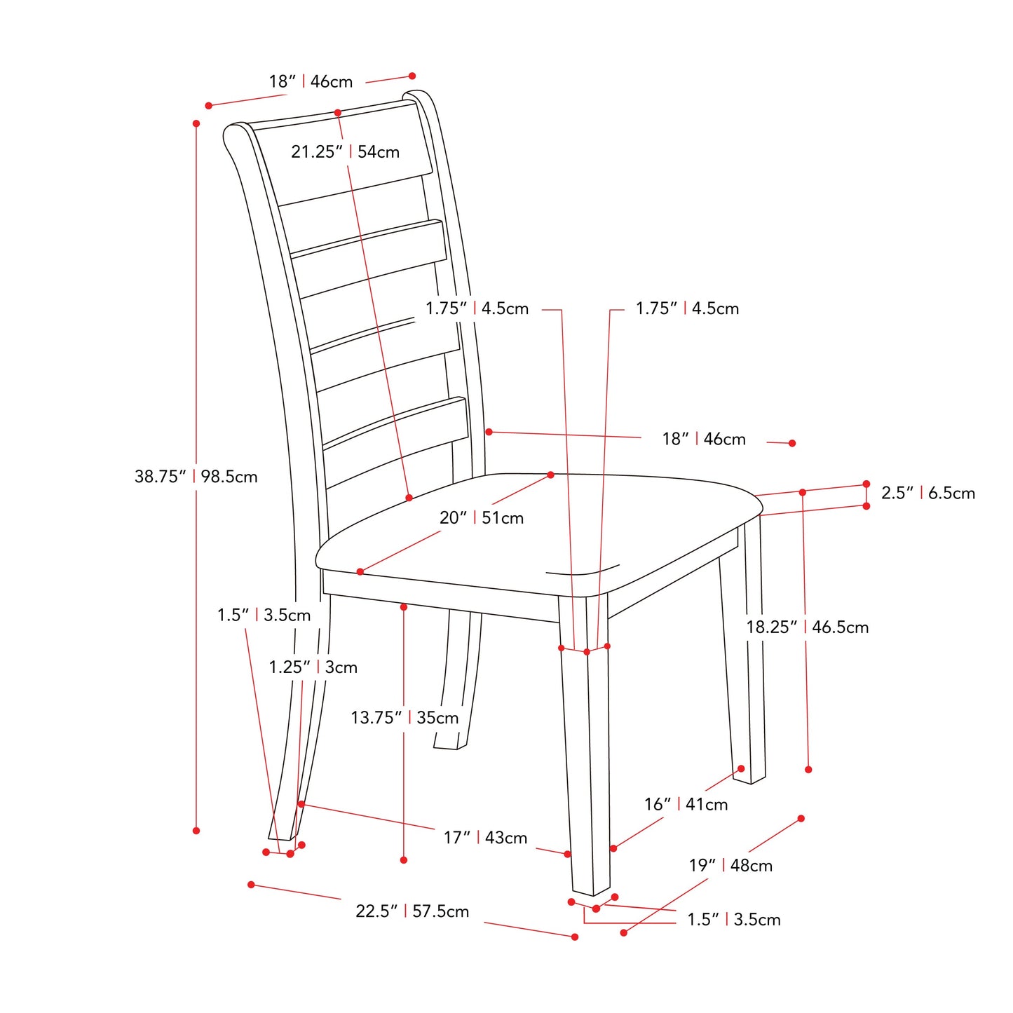 washed grey Wood Dining Chairs, Set of 2 New York Collection measurements diagram by CorLiving#color_new-york-washed-grey-and-black