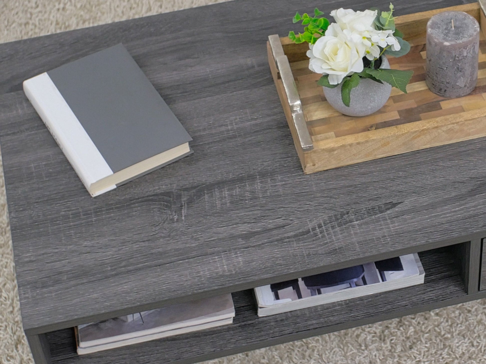 grey Rustic Wood Coffee Table Auston Collection lifestyle scene by CorLiving#color_grey