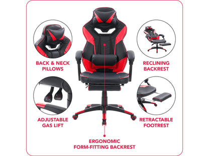 black and red Gaming Chair with Footrest Doom Collection infographic by CorLiving#color_black-and-red