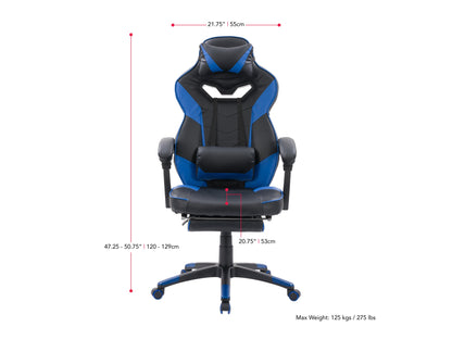 black and blue Gaming Chair with Footrest Doom Collection measurements diagram by CorLiving#color_black-and-blue