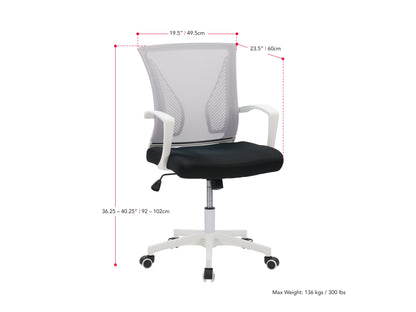 grey and black Mesh Task Chair Cooper Collection measurements diagram by CorLiving#color_grey-and-black