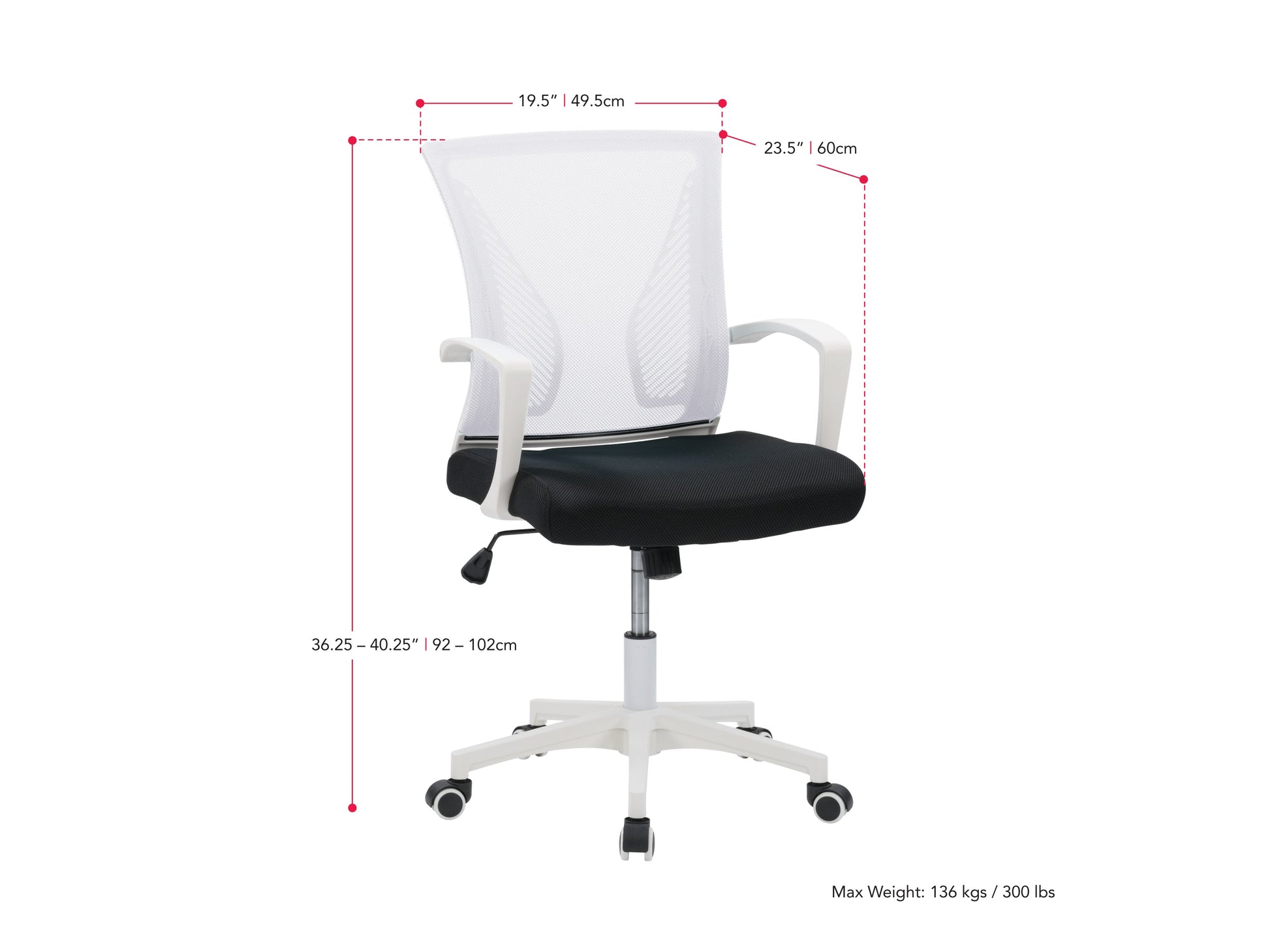 white and black Mesh Task Chair Cooper Collection measurements diagram by CorLiving#color_white-and-black