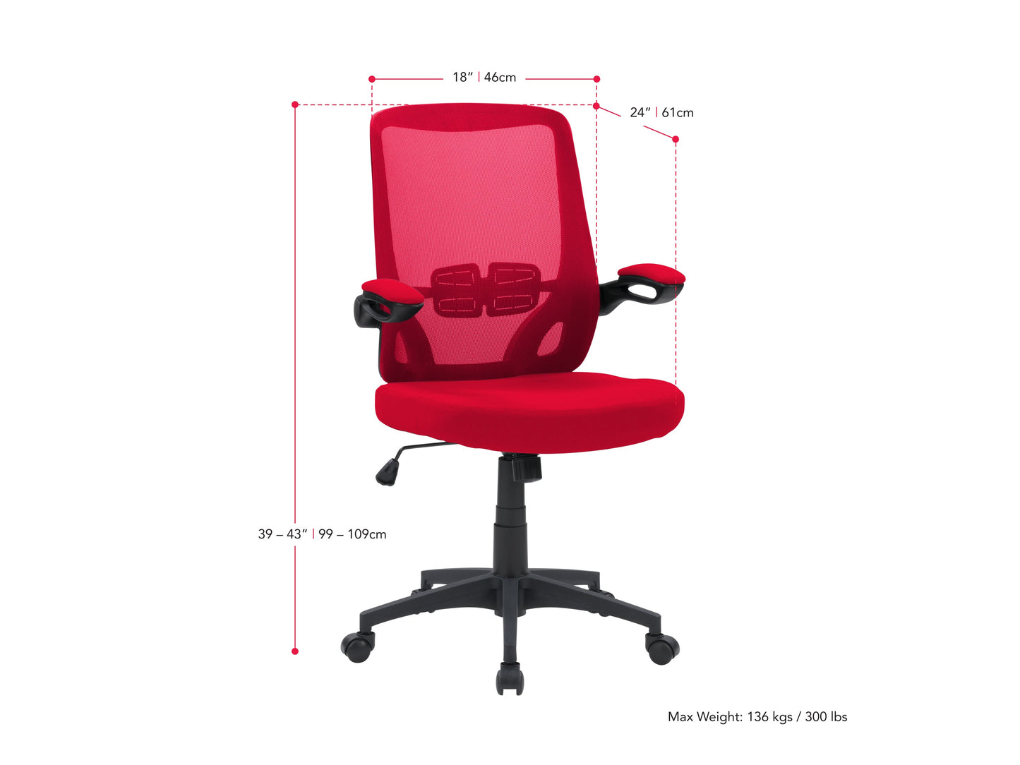 red Mesh Office Chair Riley Collection measurements diagram by CorLiving#color_red