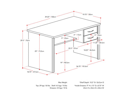 black brown Desk with Drawers Kingston Collection measurements diagram by CorLiving#color_black-brown