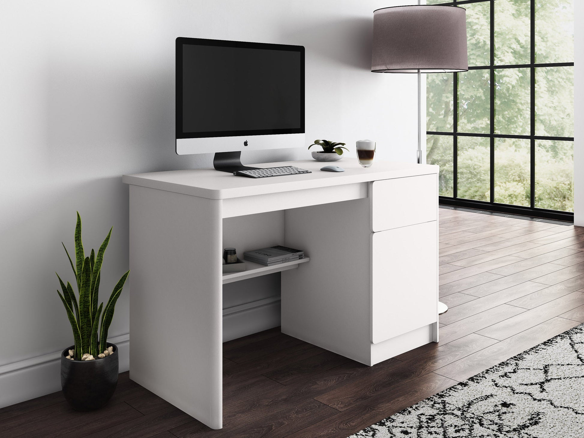 white Desk with Cabinet Kingston Collection lifestyle scene by CorLiving#color_white