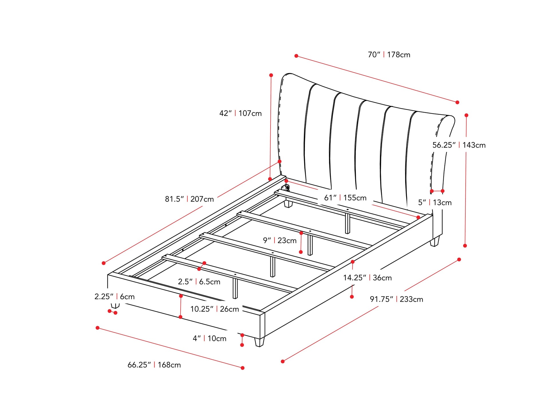 cream Channel Tufted Queen Bed Rosewell Collection measurements diagram by CorLiving#color_cream