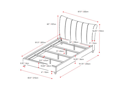 navy blue Channel Tufted King Bed Rosewell Collection measurements diagram by CorLiving#color_navy-blue