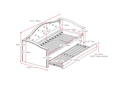 white Twin Pull Out Bed Amara Collection measurements diagram by CorLiving#color_white