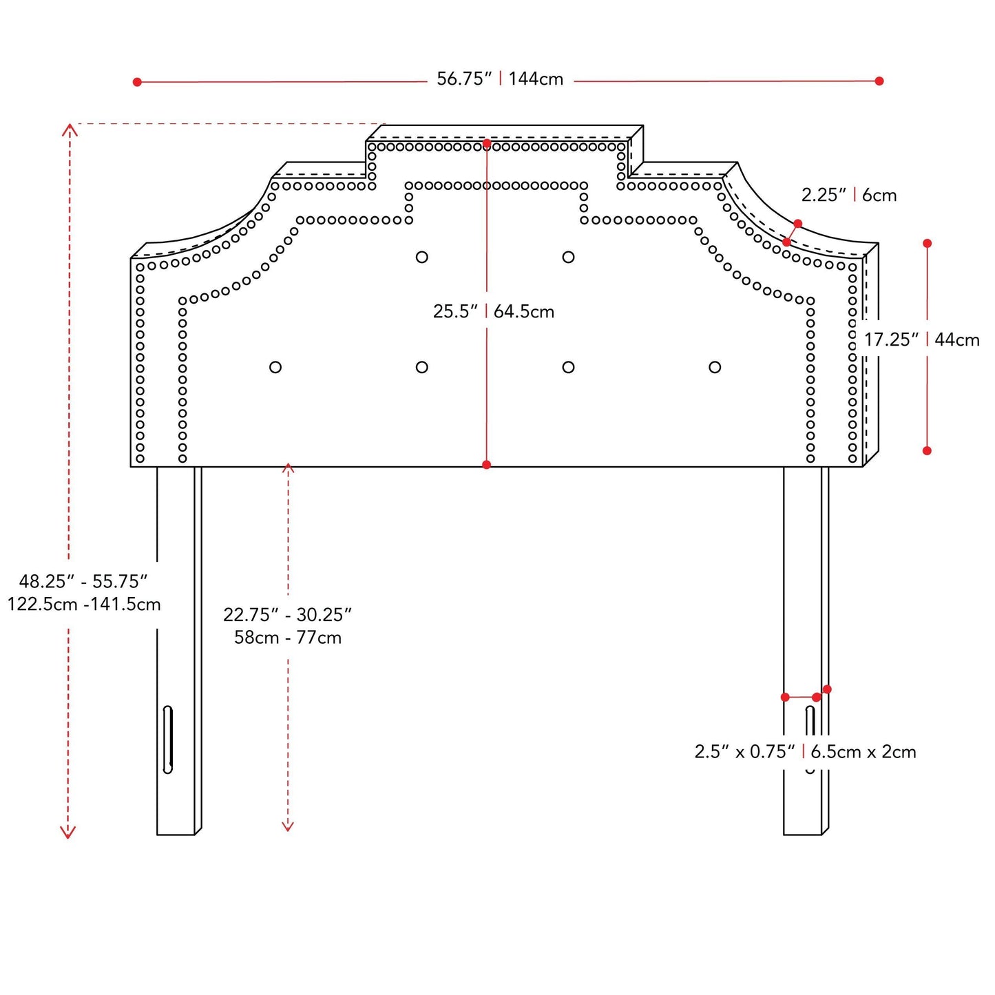 dark grey Padded Headboard, Full / Double Aspen Collection measurements diagram by CorLiving#color_dark-grey