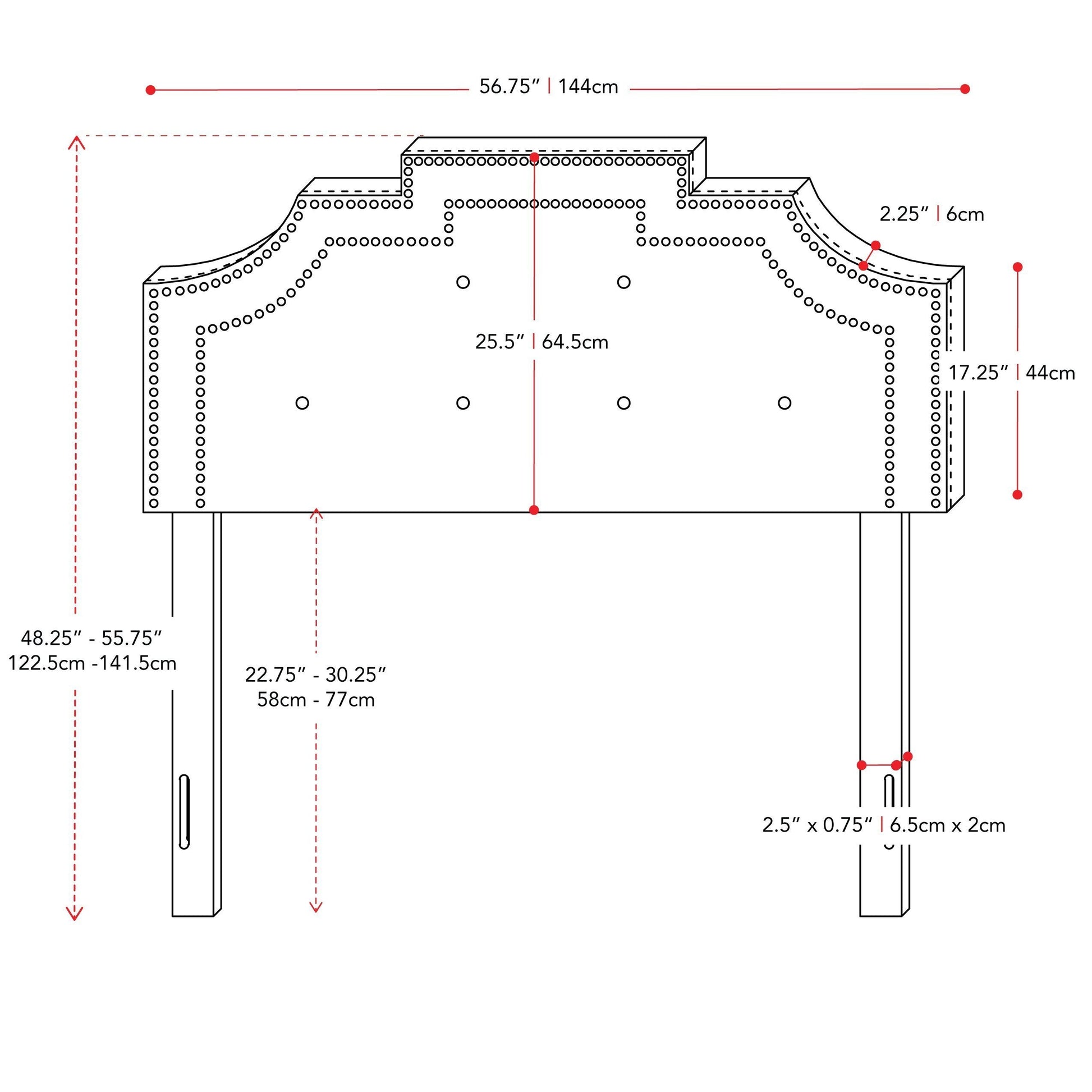 dark grey Padded Headboard, Full / Double Aspen Collection measurements diagram by CorLiving#color_dark-grey