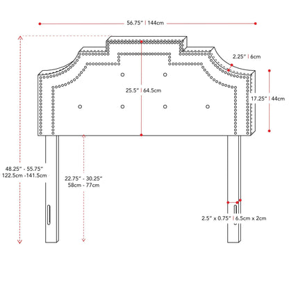 dark grey Padded Headboard, Full / Double Aspen Collection measurements diagram by CorLiving#color_dark-grey