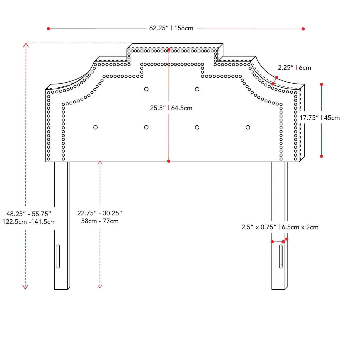 dark grey Padded Headboard, Queen Aspen Collection measurements diagram by CorLiving#color_dark-grey