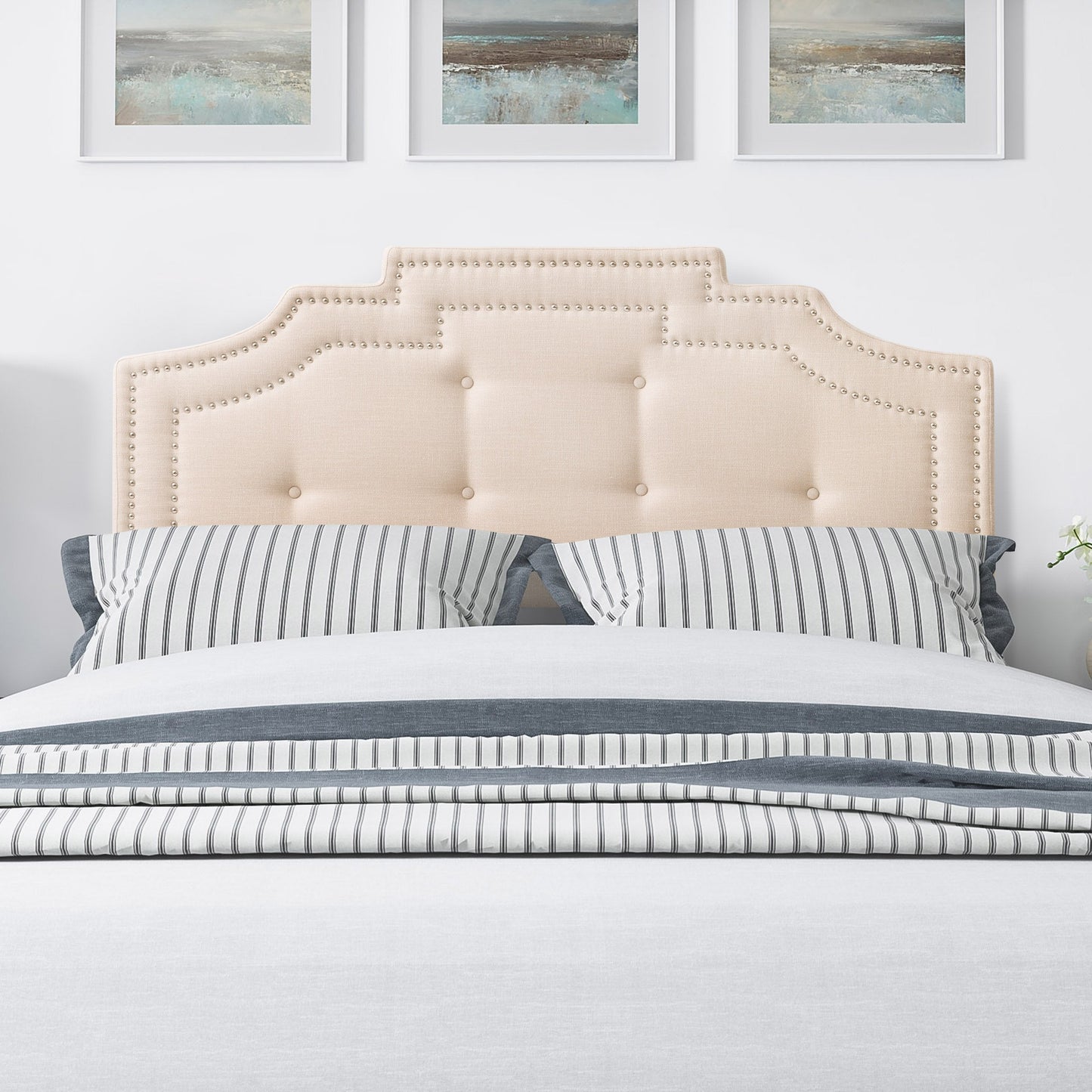 cream Padded Headboard, Full / Double Aspen Collection lifestyle scene by CorLiving#color_cream