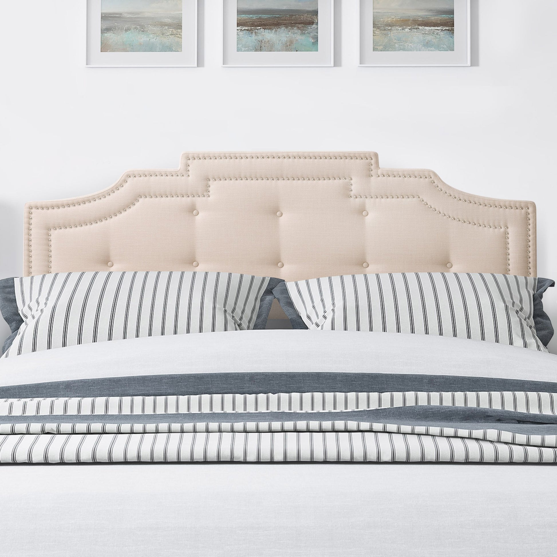 cream Padded Headboard, King Aspen Collection lifestyle scene by CorLiving#color_cream